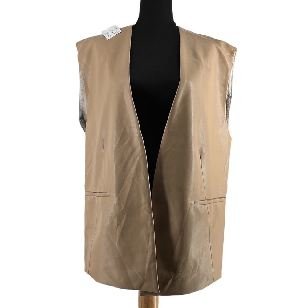 Zara camel vest faux leather oversized open front boho size sm